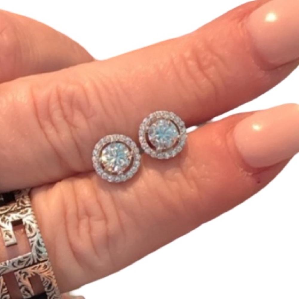 Moissanite Halo Earrings Over 1 cttw